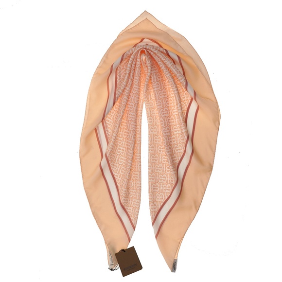 Burberry Silk Square Scarf Alabaster Pink Monogram Print New - Picture 1 of 4